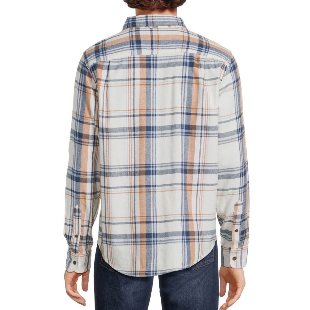 NWT George Men's M Medium Flannel Shirt White Blue Orange Plaid Button Up Soft - Picture 3 of 5